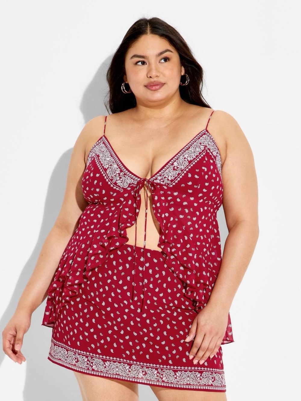 Set! Women's Flyaway Bandana Tank Top & Skirt- Wild Fable Red Paisley  XL NWT